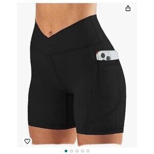 Vi Athletics  Biker Shorts Women's  Size M Black Crossover High Waist Athletic